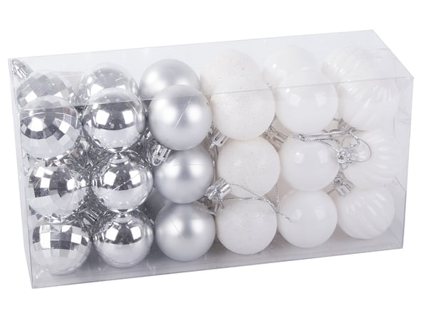 36-Pack Julkulor - Silver & Vit - 3 cm