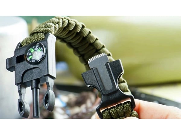 Paracord Overlevelsesarmbånd med Ildtænder m.m. - Green