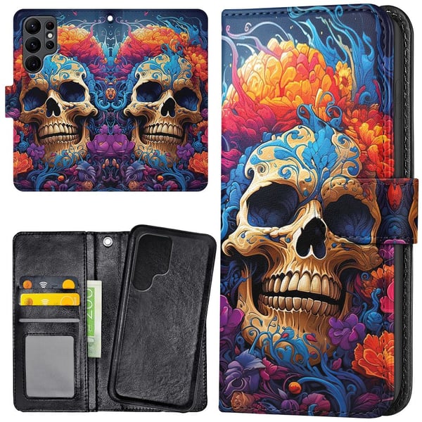 Samsung Galaxy S22 Ultra - Lommebok Deksel Skull