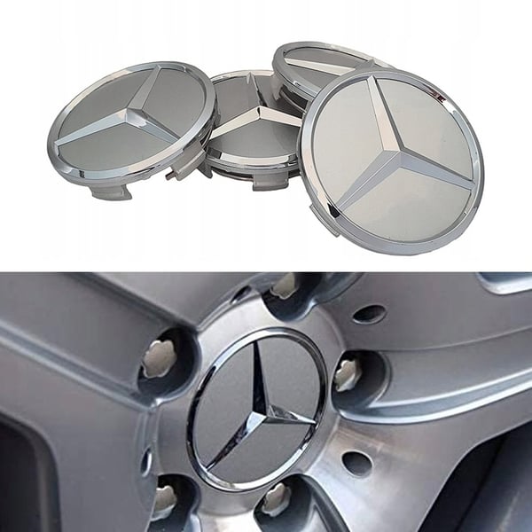 Mercedes-Benz Senterkopper / Hjulnav Bil Emblem - 4-pak - 75mm Silver