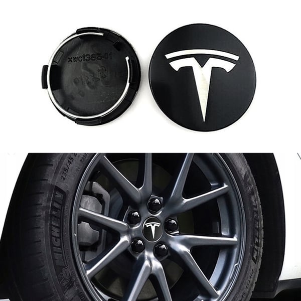 Tesla Senterkopper / Hjulnav Bil Emblem - 4-pak - Svart/silver