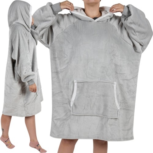 Oversized hettegenser med teppe - Filt - Grå