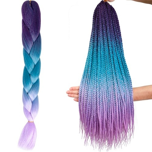 Jumbo Braid / Løshår Hårfletning - 60 cm - Lila/Blå