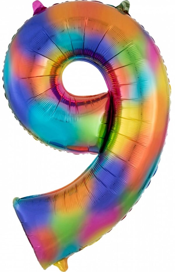 Nummerregnbue stor folieballong nummer 9, 86*55 cm