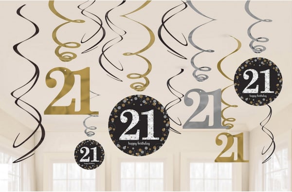 Hyvää syntymäpäivää! Kultainen 21 koriste-setti 12 nauhalla – Täydellinen suuren päiväsi juhlimiseen!