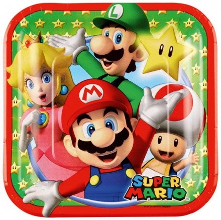 Super Mario Svampeverden papirtallerkener 8 stk 18 cm