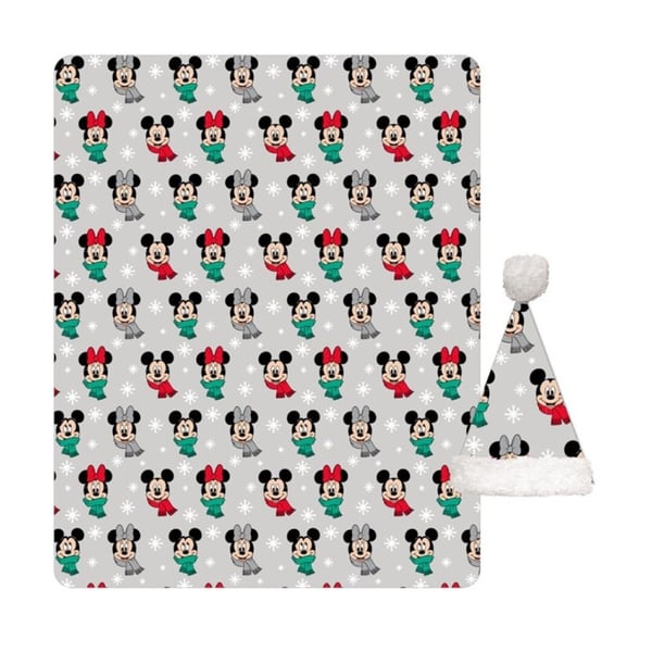 Disney Mikke Mus Jul Minnie Mus Korallfleece Teppe og Luesett