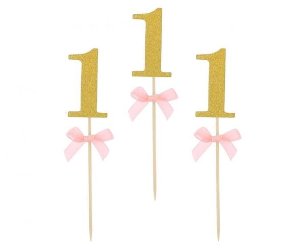 Dekorative pinde til 1-års fødselsdag - Happy Birthday Pink 10 stk