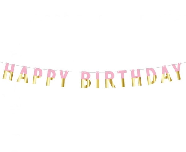 Bursdagsbanner i rosa gull, 160 cm lang, Happy Birthday