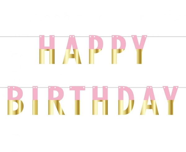 Bursdagsbanner i rosa gull, 160 cm lang, Happy Birthday