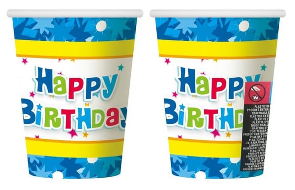 Blå Födelsedagsknapp - Pappmugg 6 stycken 270 ml