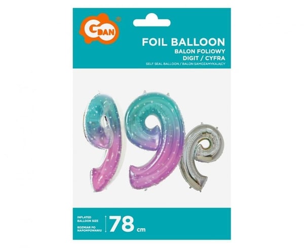 Folieballon Nummer 9 i folie 78 cm