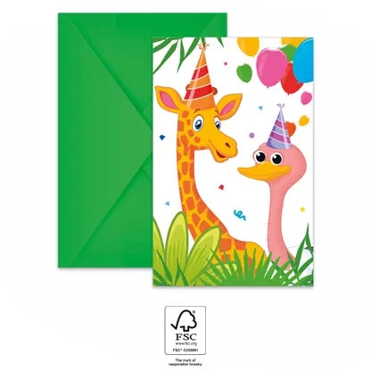 Jungle Balloons invitasjoner 6 stk FSC