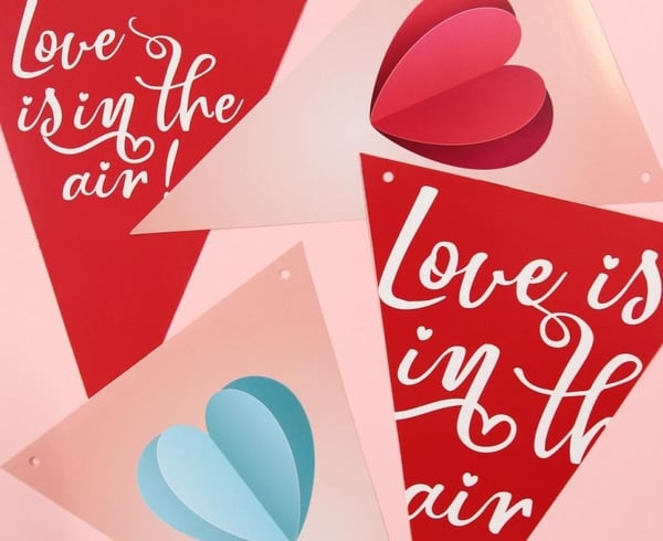 Banner med teksten \"Love Love is in the air\" 270 cm