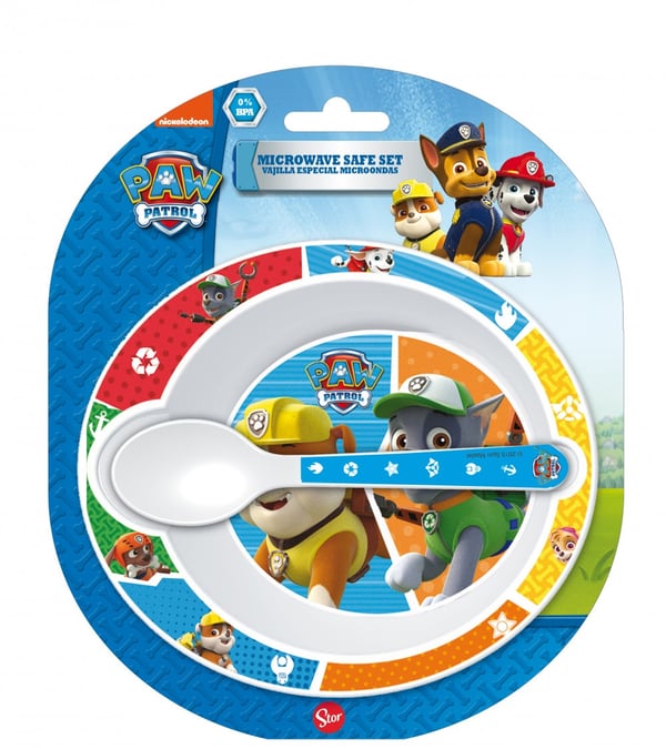 Paw Patrol babysett med mikro dyp tallerken og skje