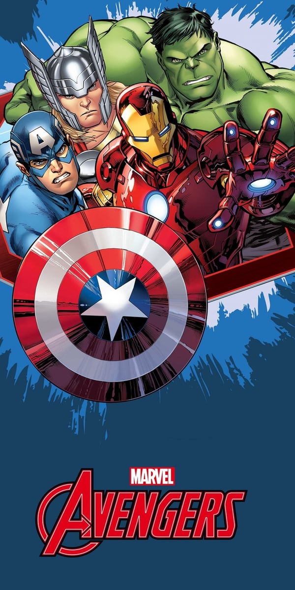 Blåt badehåndklæde Avengers, strandhåndklæde 70x140 cm Blåt badehåndklæde Avengers, strandhåndklæde 70x140 cm