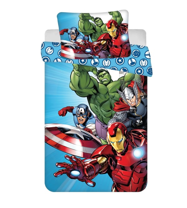 Avengers lyseblått barnesengesett 100×135 cm, 40×60 cm