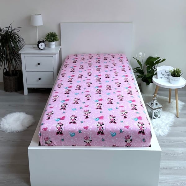 Minnie Flowers elastisk overmadrass 90x200 cm fra Disney