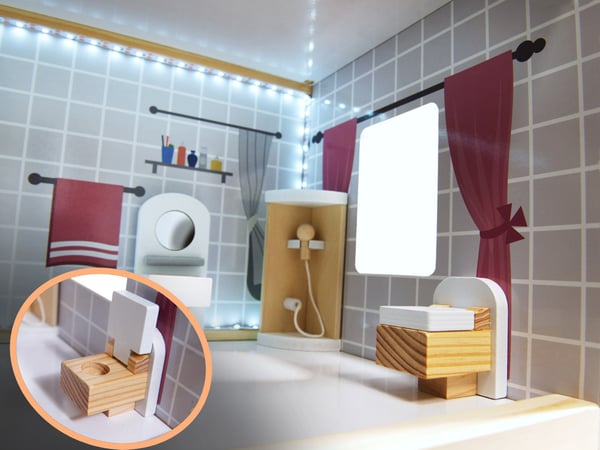 MDF-dukkehus i tre + møbler 78 cm svart LED