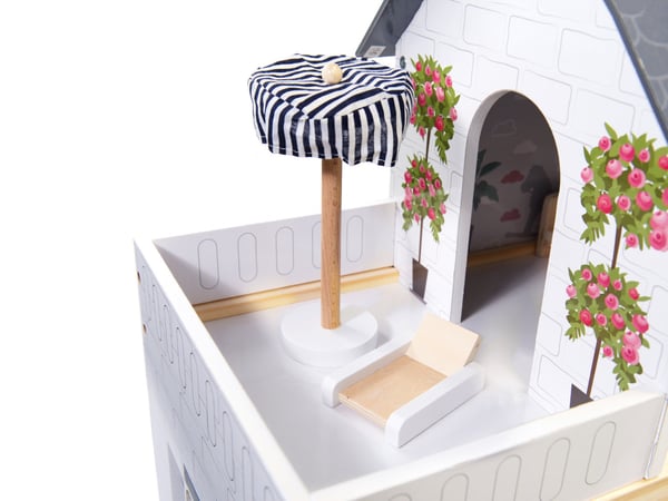 MDF-dukkehus i tre + møbler 78 cm svart LED