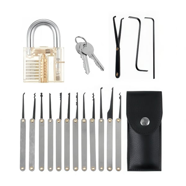 Transparent Øvingslås med Dirkeverktøy og Spenneverktøy – 19-Pak Transparent Øvingslås med Dirkeverktøy og Spenneverktøy – 19-Pak