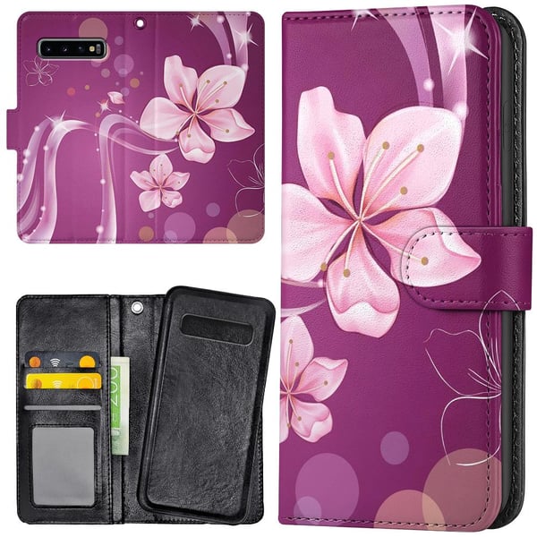 Samsung Galaxy S10 Plus - Lommebok Deksel Hvit Blomst