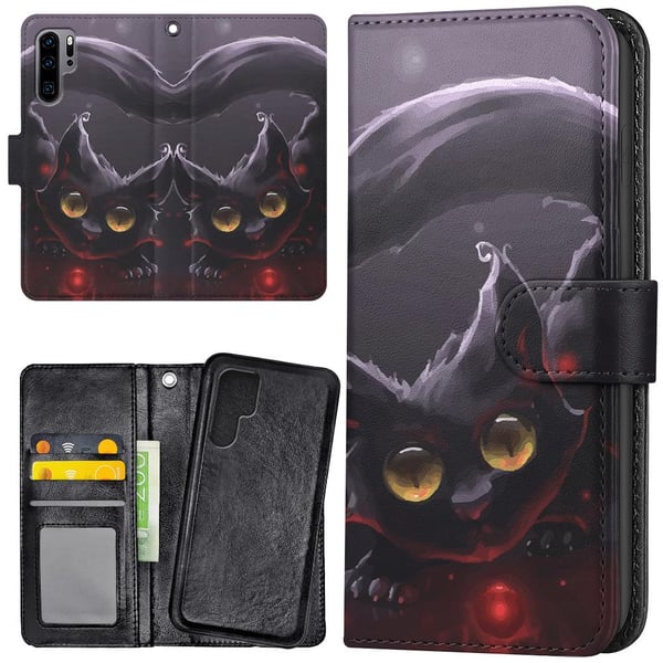 Huawei P30 Pro - Lommebok Deksel Svart Katt