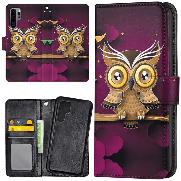 Huawei P30 Pro - Lommebok Deksel Lysbrun Ugle