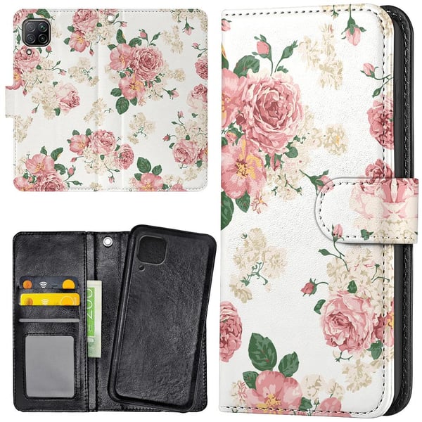 Huawei P40 Lite - Lompakkokotelo/Kuoret Retro Kukat