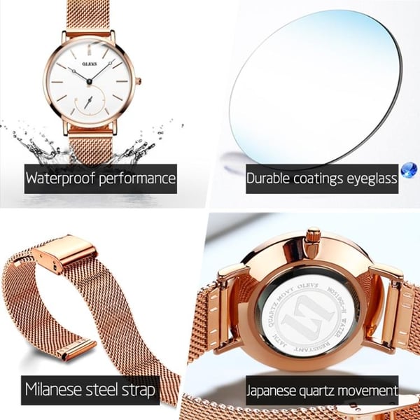 Quartz Klokke / Armbåndsur for Kvinner - Roségull/Hvit