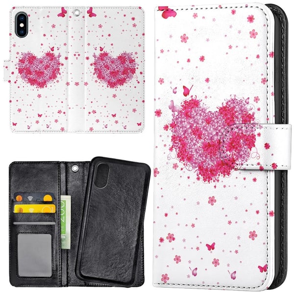 iPhone X/XS - Lommebok Deksel Blomsterhjerte