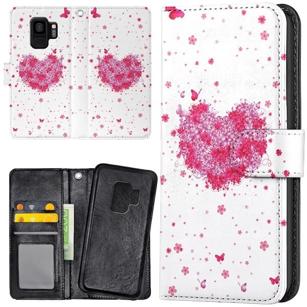 Samsung Galaxy S9 - Lommebok Deksel Blomsterhjerte