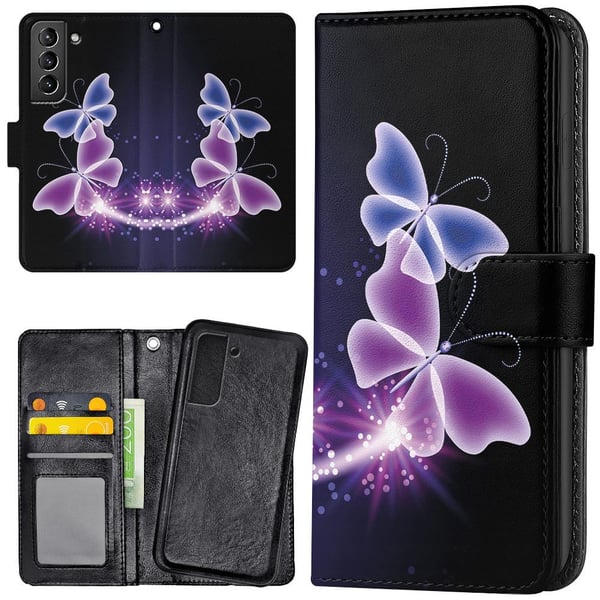 Samsung Galaxy S21 - Mobilcover/Etui Cover Lilla Sommerfugle