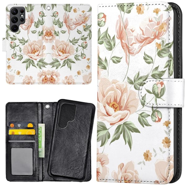Samsung Galaxy S22 Ultra - Lommebok Deksel Blomstermønster
