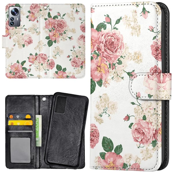 Xiaomi 12 Pro - Lommebok Deksel Retro Blomster