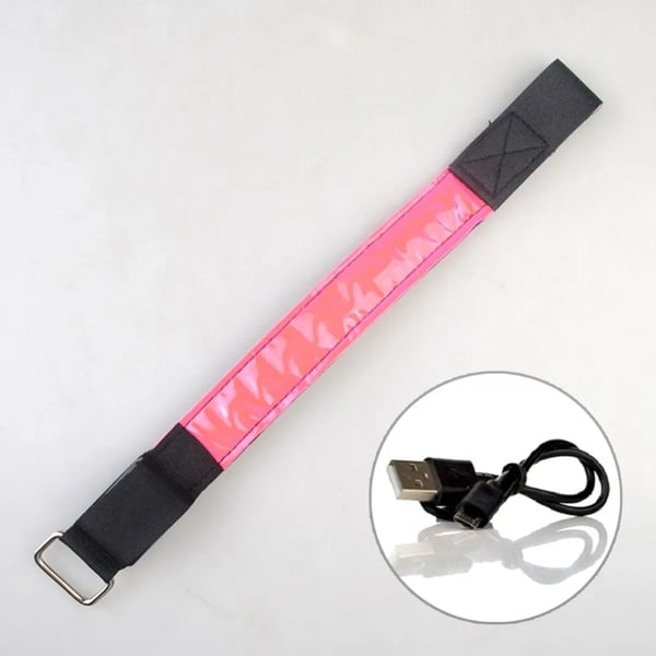 Oppladbar Refleks - LED Armbånd / Refleksbånd som Lyser - Rosa