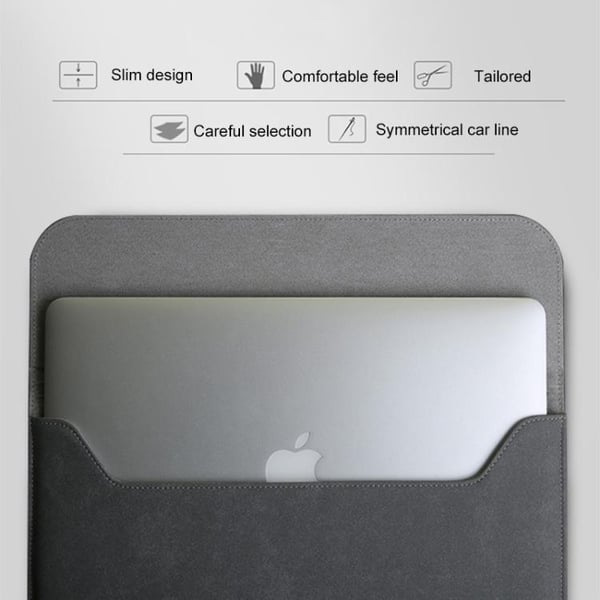 13,3" Laptop Sleeve / Computertaske / Macbook - Læder - Grey