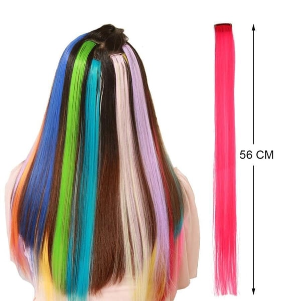 4-Kpl - Clip-on Värjätty Hiuslisäke / Hiuslenkit - 56 cm - #16 Ljusblå