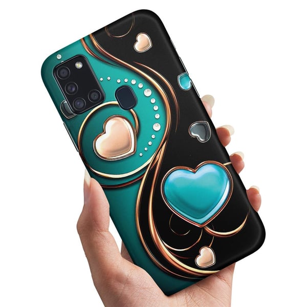 Cover / Mobilcover til Samsung Galaxy A21s - Hjerter