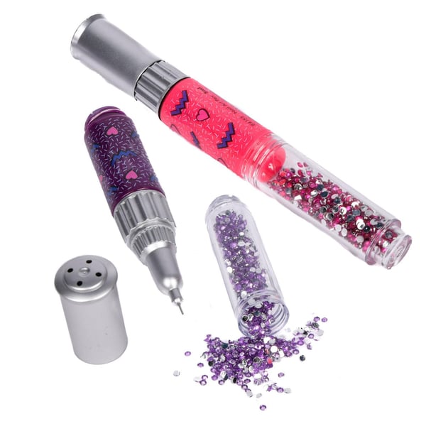 Nail Art Kynä - Strassikiviä ja liimaa - Rosa/lila