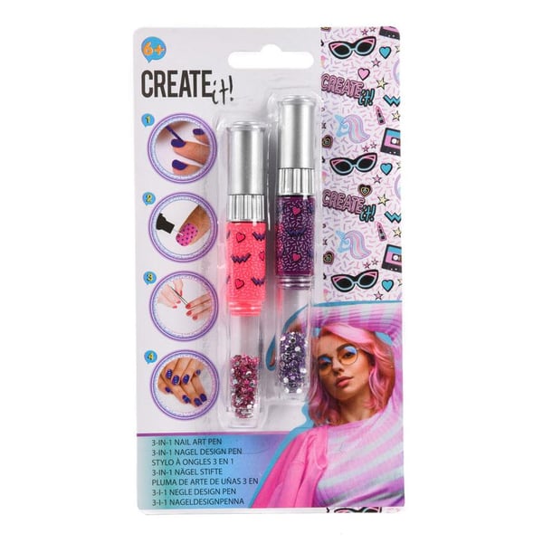 Nail Art Kynä - Strassikiviä ja liimaa - Rosa/lila