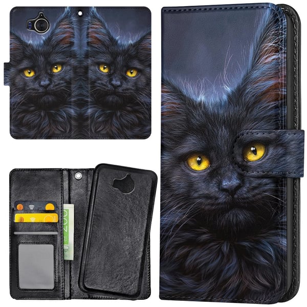 Huawei Y6 (2017) - Lommebok Deksel Svart Katt