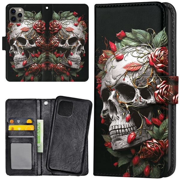 iPhone 11 Pro - Lommebok Deksel Skull Roses iPhone 11 Pro - Lommebok Deksel Skull Roses