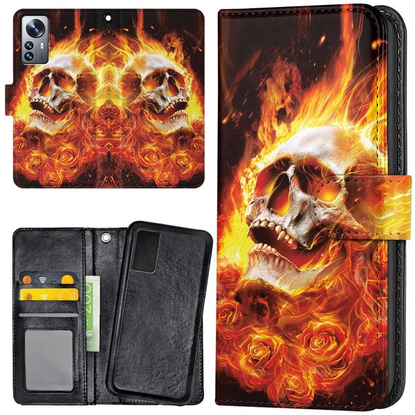 Xiaomi 12 Pro - Lommebok Deksel Burning Skull