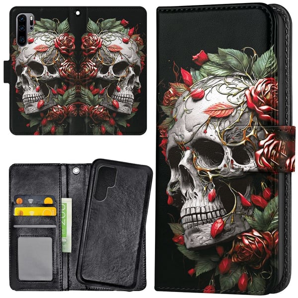 Huawei P30 Pro - Lompakkokotelo/Kuoret Skull Roses