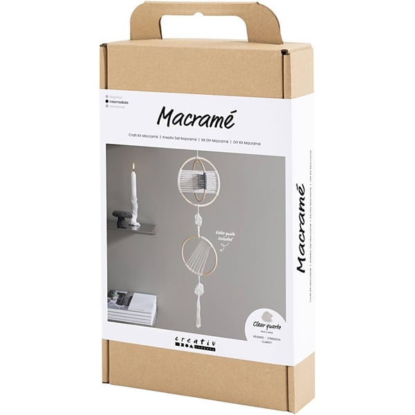 DIY Pysselkit - Makramé Mobil Med Kristaller - Grå, Off White