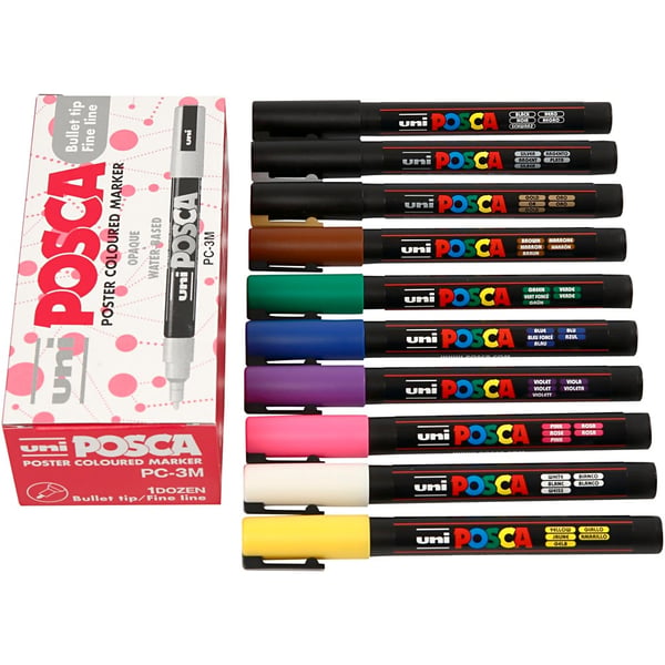 Posca Marker Fine Bullet PC-3M - Mixade Färger - 12 st