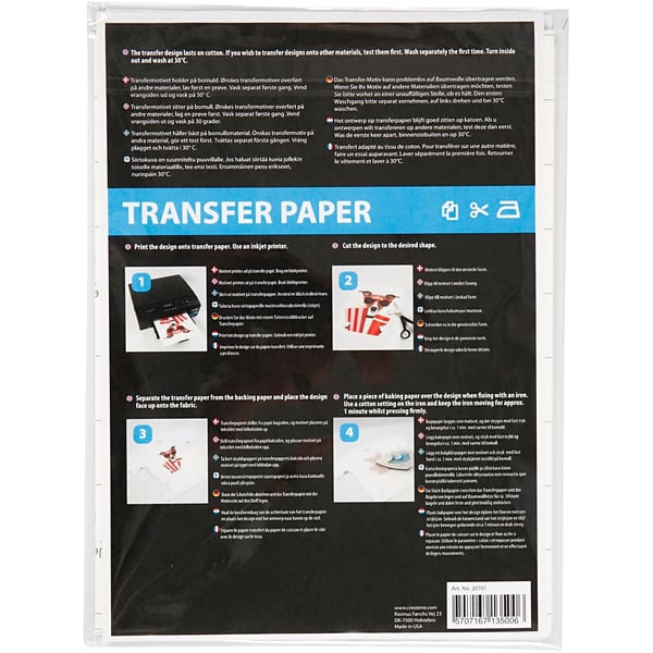 Transferpapper till tyg - Bläckstråleskrivare - 12 vita ark