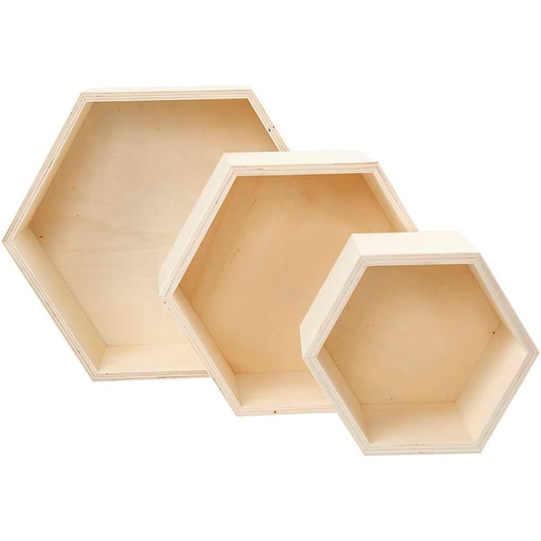 Sexkantiga - Förvaringslådor - Plywood - H: 14,8+19+24,2 cm