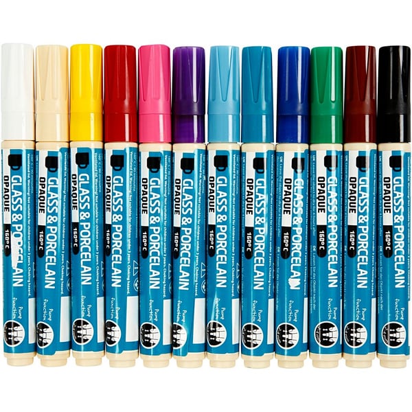 Porslin - Glaspennor - 12 st Täckande Färger 2-4 mm